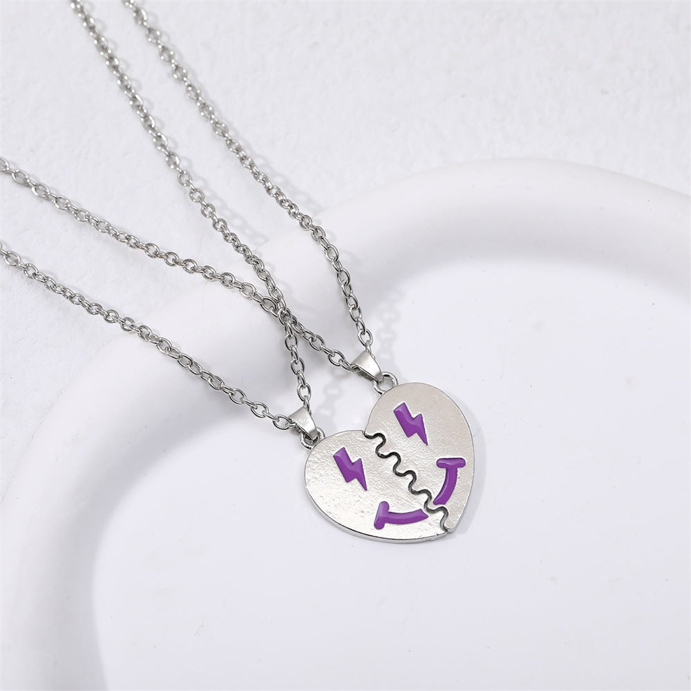 Cute Heart & Butterfly Alloy Enamel Pendant Necklace Set for Children