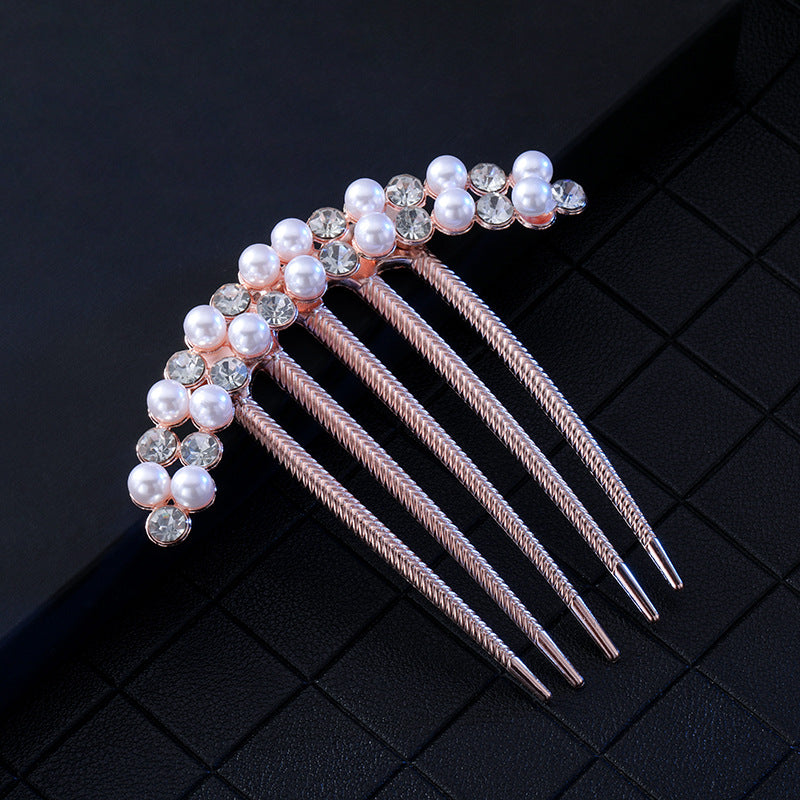 Women's Color Block Alloy Zircon Rhinestone Hair Comb Clip Ornament