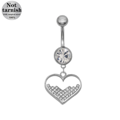 1 Piece Heart Shape Belly Ring with Colorful Butterfly Design, 316 Stainless Steel, Gold & Silver Plated