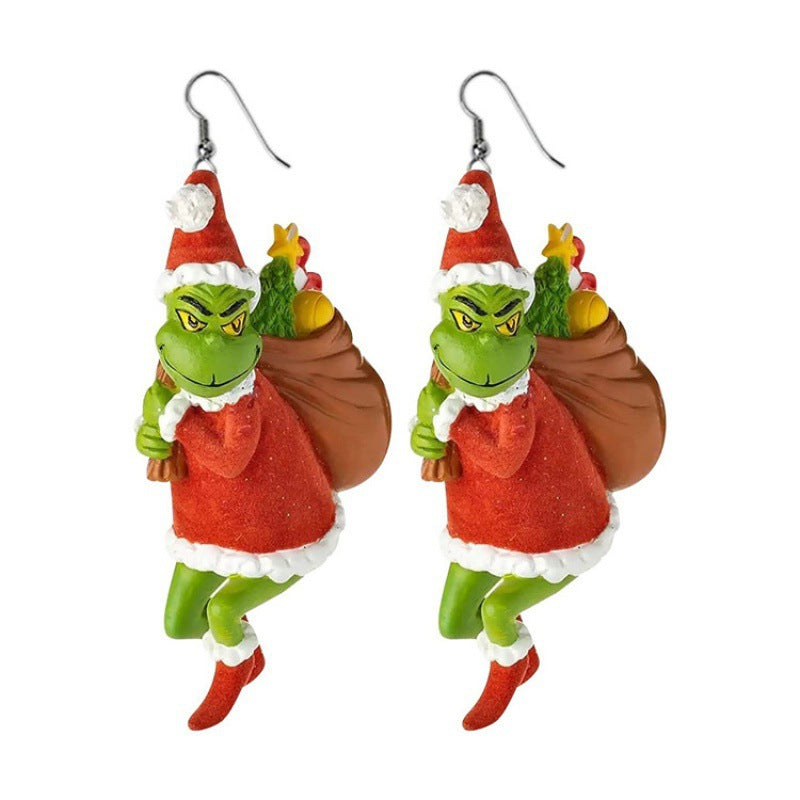 1 Pair Grinch Cartoon Character Acrylic Drop Earrings for Christmas Holiday