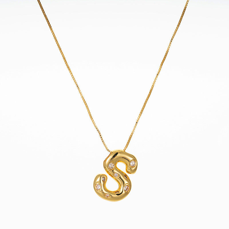 Elegant Gold Plated Zircon Letter Pendant Necklace - Minimalist Design