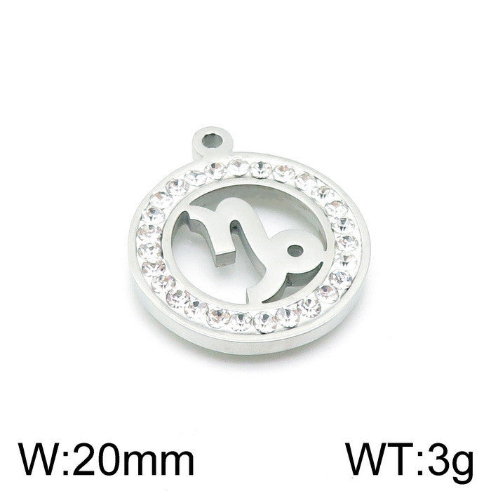 Classic Stainless Steel Zodiac Constellation Pendant Necklace with Rhinestone Inlay