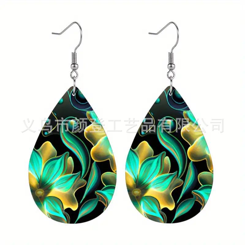 Bohemian African Style PU Leather & Acrylic Water Drop Earrings