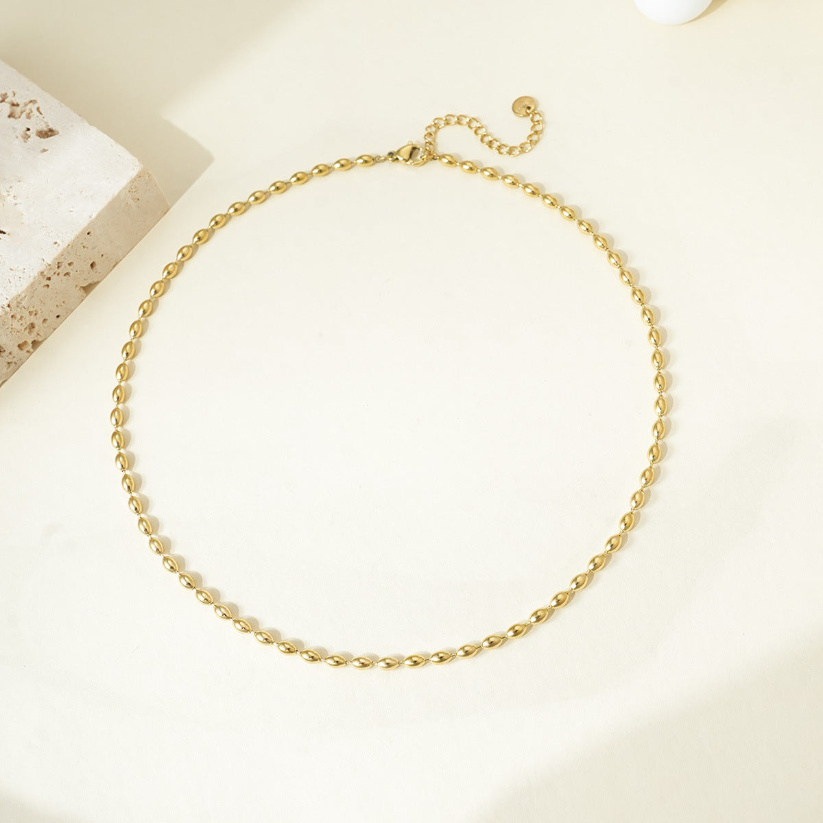 Simple Style Oval 14K Gold Plated Stainless Steel Bead Necklace and Bracelet Set