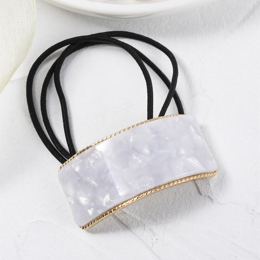 Retro Square Acetate Buckle Hair Tie with Leather Band