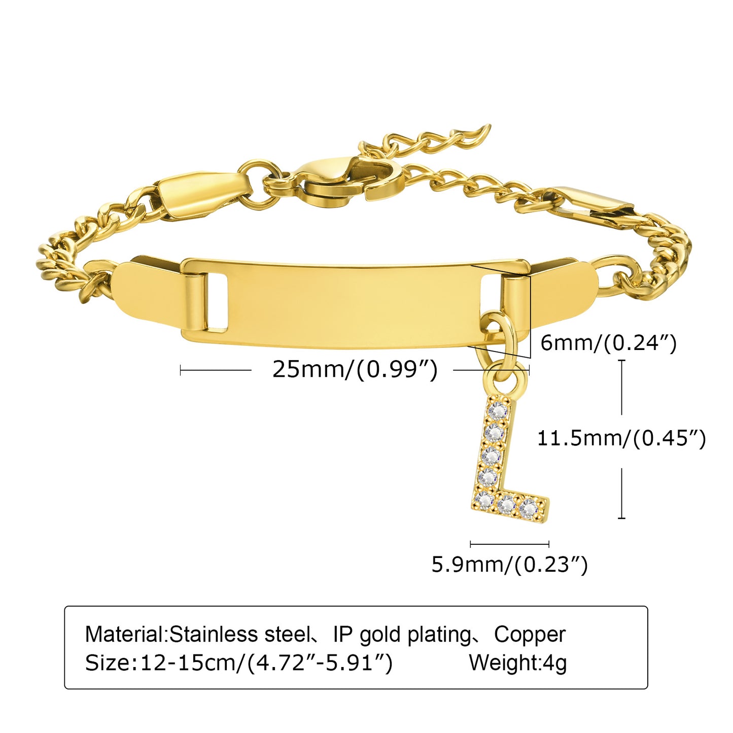 Stainless Steel Zircon Inlay English Letter Bracelet for Women and Children