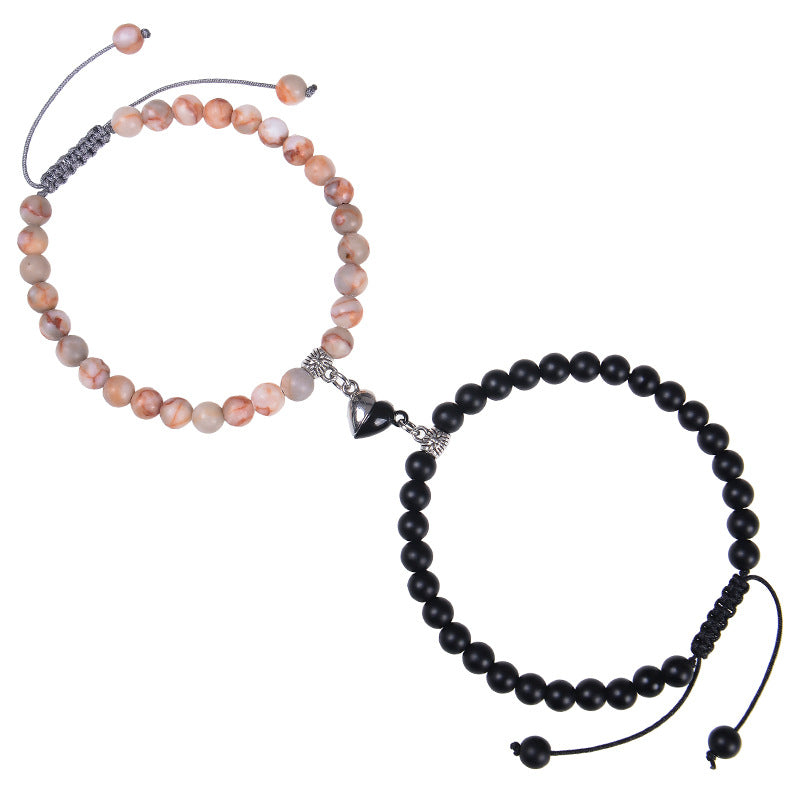 Romantic Heart Shape Natural Stone Couple Bracelets with Magnetic Clasp