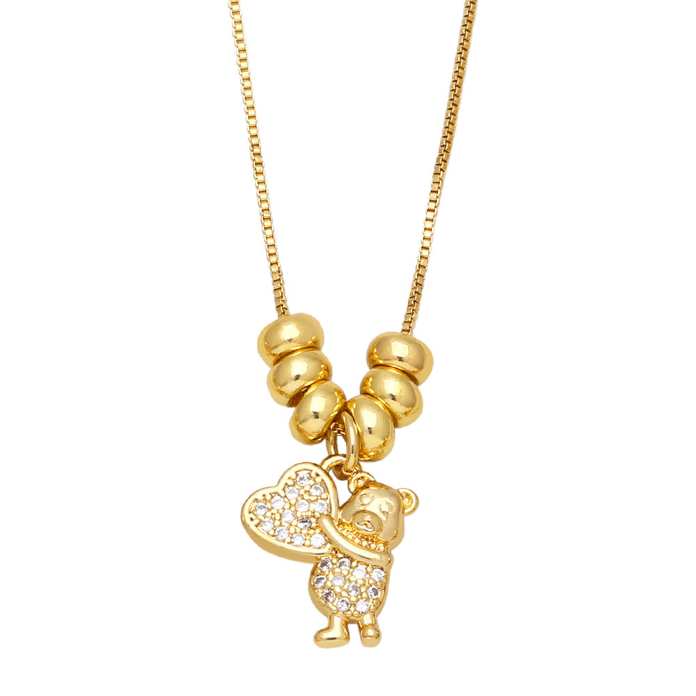 Fashion Cactus Heart Bear Pendant Necklace for Women