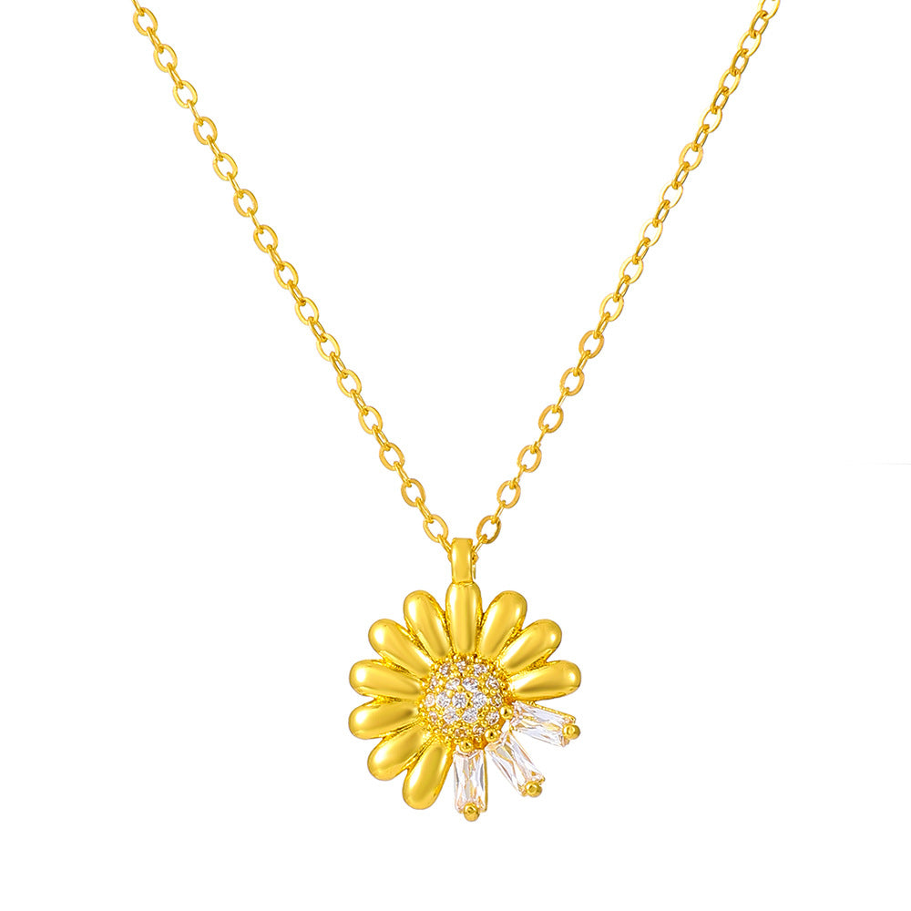 Sunflower Zircon Pendant Necklace - Elegant Fashion Jewelry Accessory