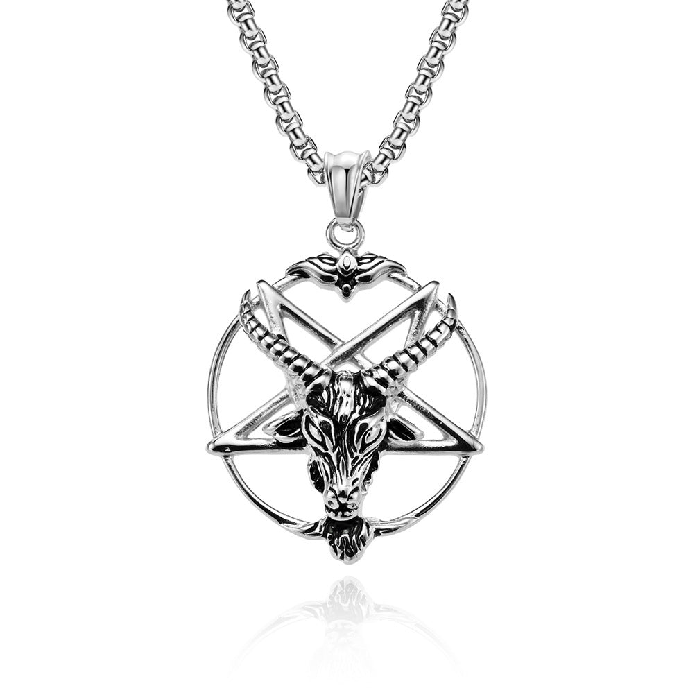 Hip-Hop Retro Pentagram Goat Titanium Steel Men's Pendant Necklace