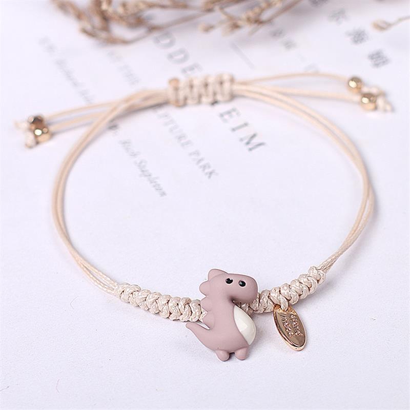 Simple Style Animal Alloy Rope Bracelet - Korean Couple Dinosaur Design, Hand-Woven Red Rope for Women and Students, Cute Gift