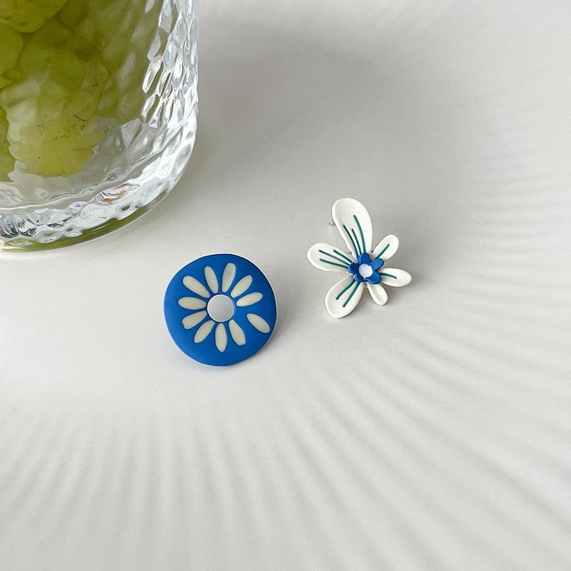 Klein Blue C Shape Alloy Stud Earrings - Niche Simple Design Korean Style for Women