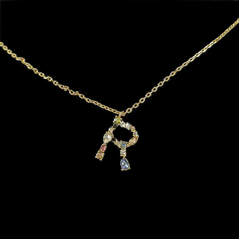 Simple Style 18k Gold Zircon Letter Pendant Necklace