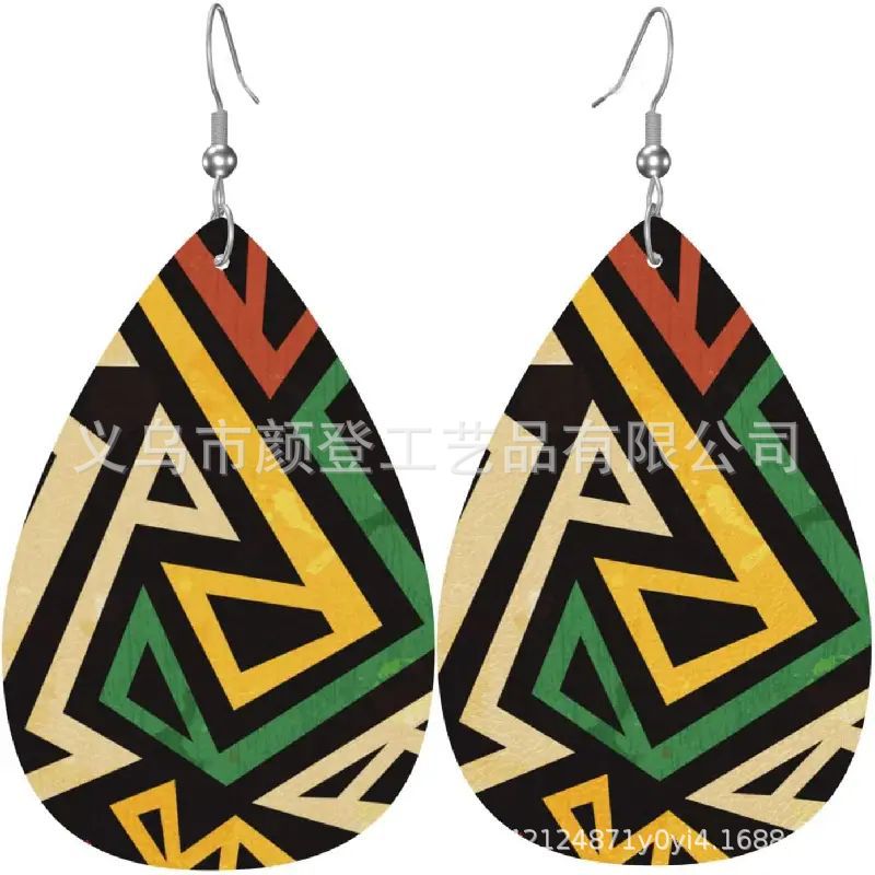 1 Pair Bohemian African Style Human Water Droplets Pu Leather Drop Earrings