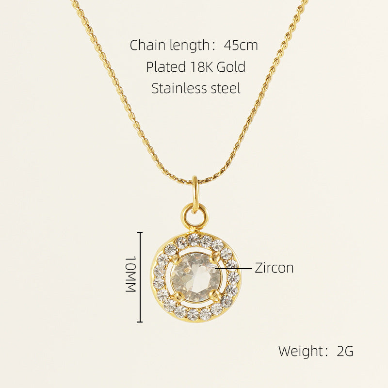 Glam Shiny Sun Water Droplets Heart Shape Stainless Steel Plating Inlay Zircon 18K Gold Plated Pendant Necklace