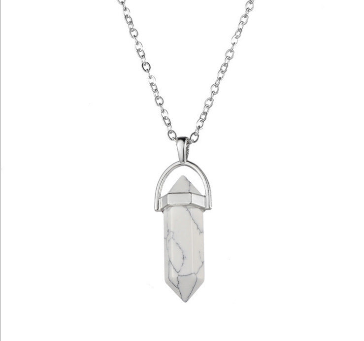 Ethnic Geometric Stainless Steel Natural Stone Crystal Pendant Necklace