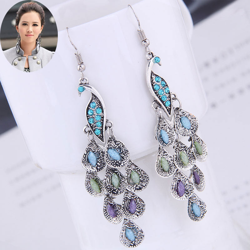 European And American Fashion Simple Metal Accessories Peacock Temperament Exaggerated Earrings
