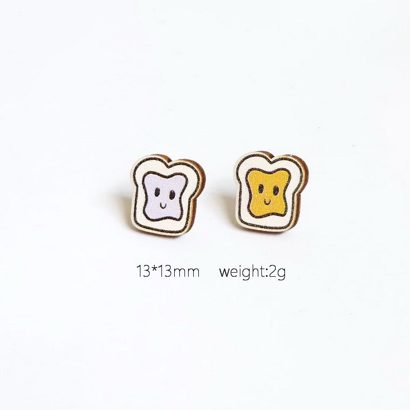 1 Pair Simple Style Food & Letter Wood Print Women's Stud Earrings