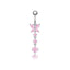 Heart Shape Zircon Inlay Stainless Steel Belly Ring with Pink Butterfly Pendant