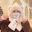 Women's Adorable Solid Color Woolen Scarf, Hat, and Gloves Set with Bear Design