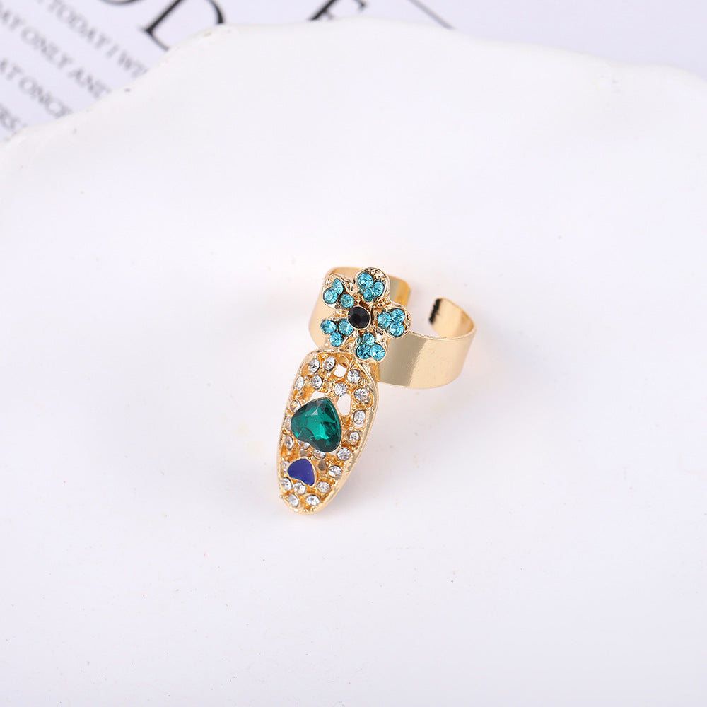 Fashion Alloy Diamond Bow Crown Manicure Joint Open Nail Ring