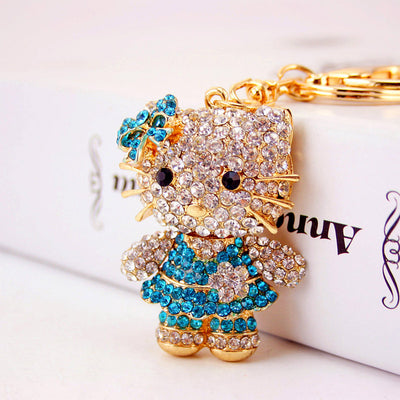 Cute Crystal Cat Bow Keychain Pendant for Women