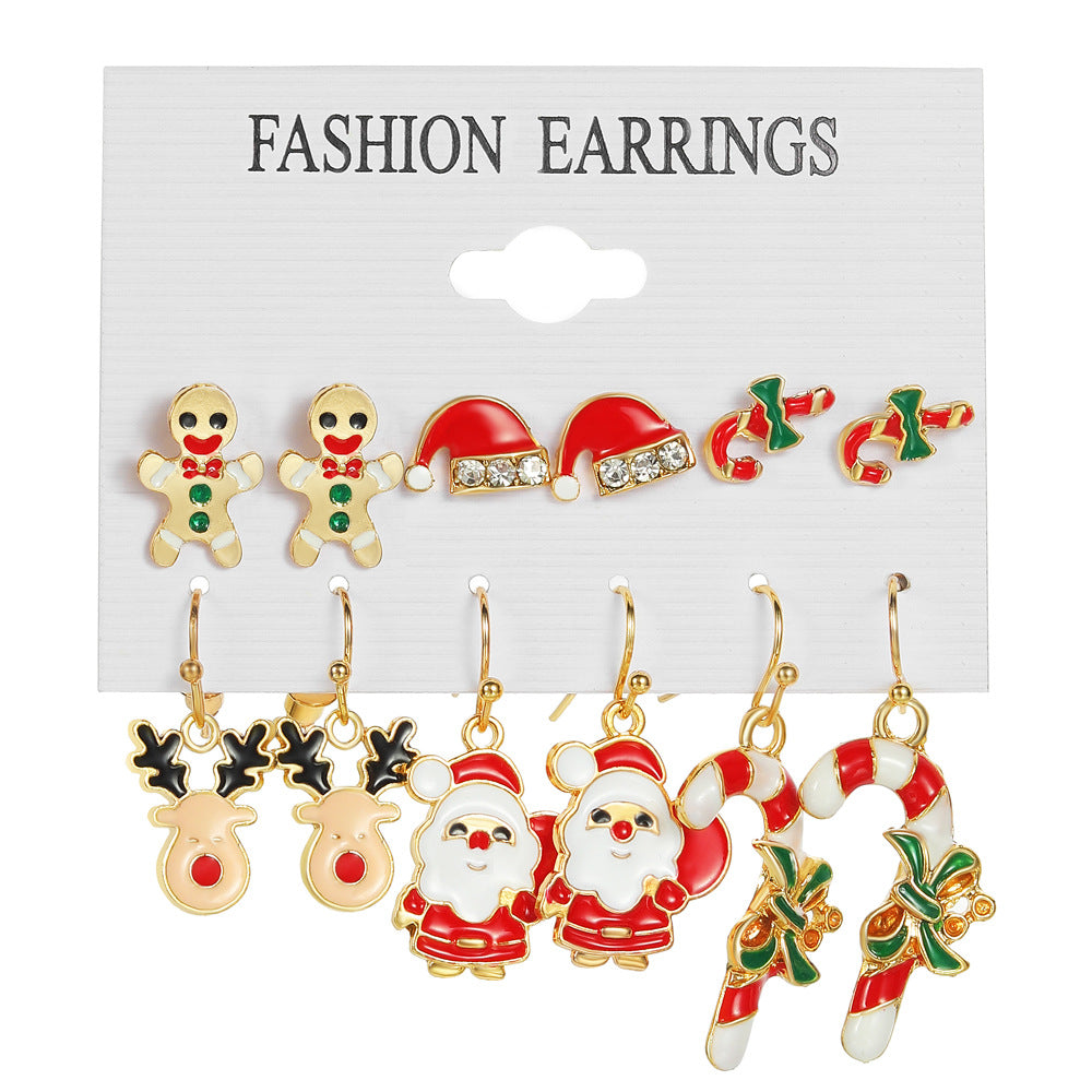 6 Pairs Ethnic Style Cartoon Character Christmas Tree Enamel Alloy Earrings