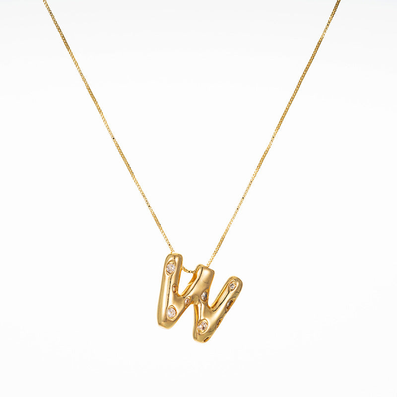 Elegant Gold Plated Zircon Letter Pendant Necklace - Minimalist Design