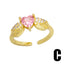 Artistic Heart Shape Zircon Inlay 18K Gold Plated Open Ring with Winged Bull Head Design