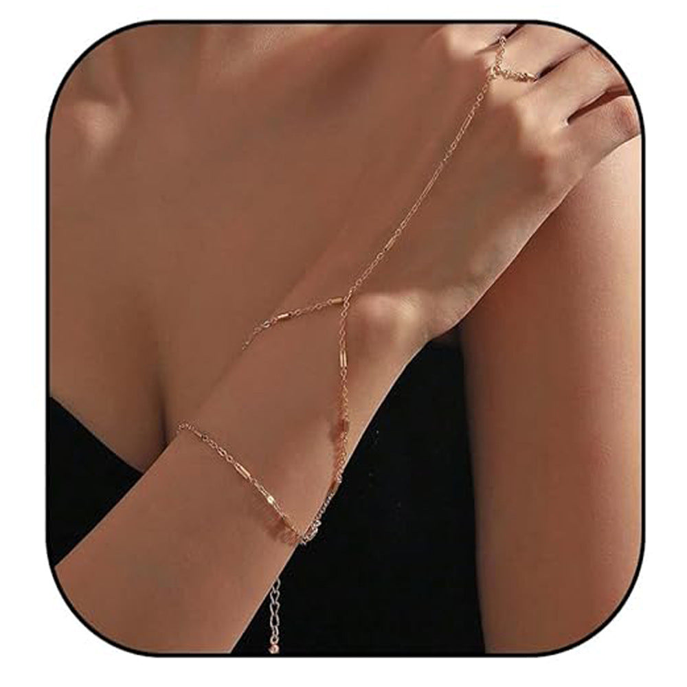 Minimalist Pearl & Bead Copper Bracelet with Zircon Love Chain