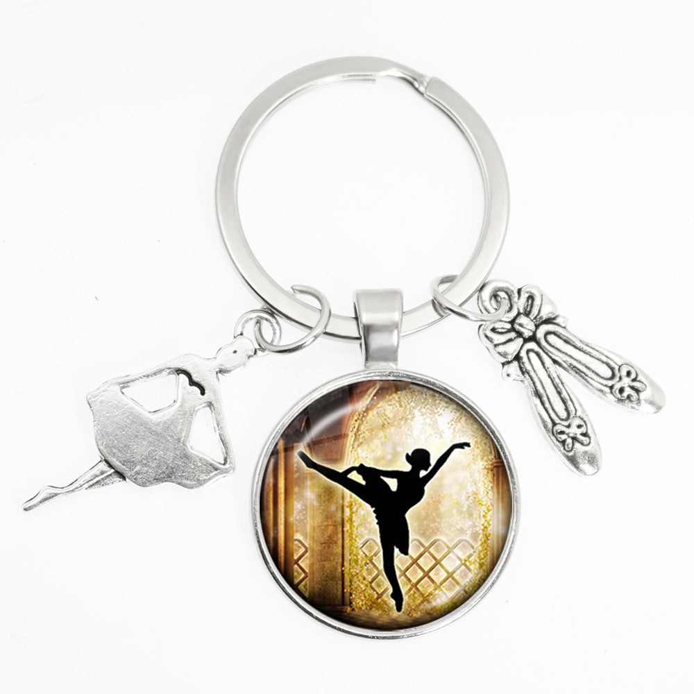 Artistic Ballet Dancer Round Alloy Metal Keychain Pendant