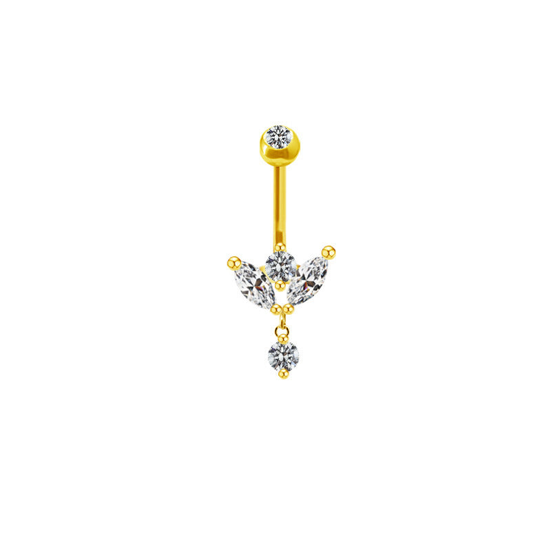 Simple Geometric Rhinestone Navel Ring - White Gold & Gold Plated