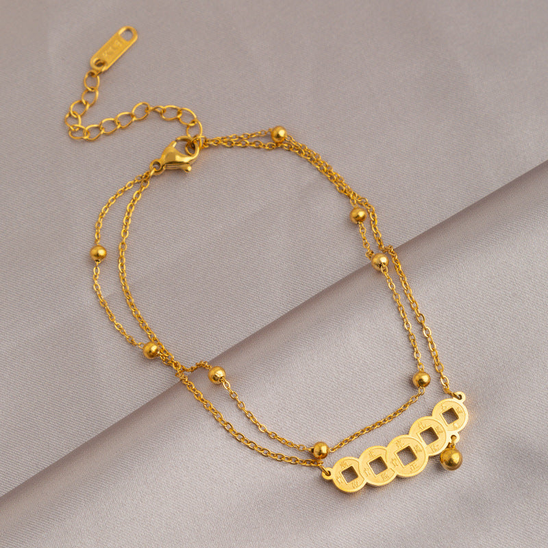 Simple Heart & Butterfly Resin Titanium Steel Anklet - 18k Gold Plated Trendy Women's Jewelry 2024