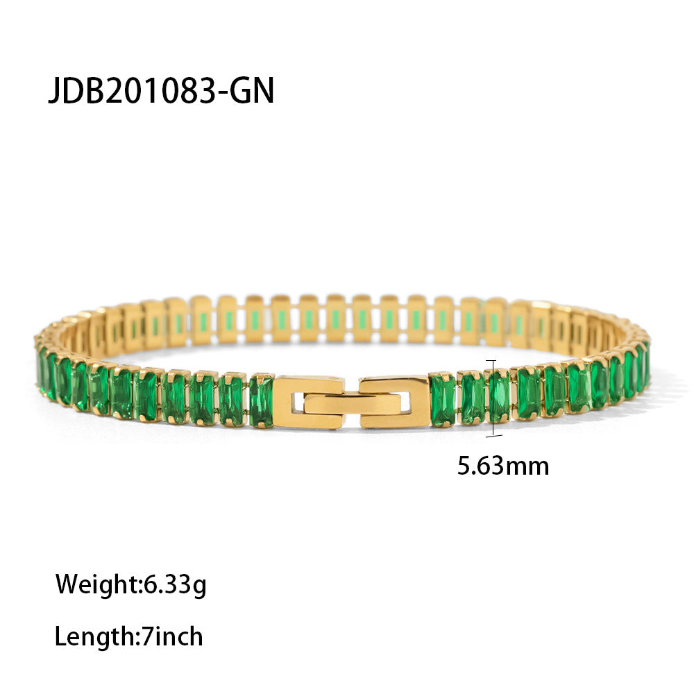 18k Gold Plated Geometric Stainless Steel Bracelet with Colorful Zircon Inlay