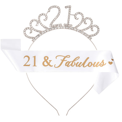 Fashion Rhinestone Number Crown Hairband and Sash Set for Birthday Party