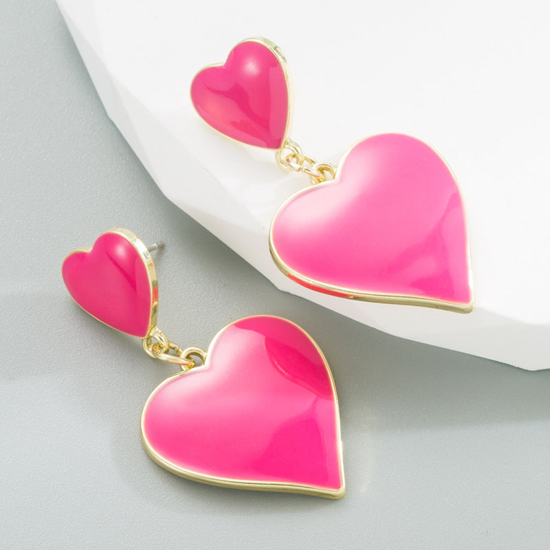 Fashion Heart Shape Alloy Patchwork Enamel Earrings