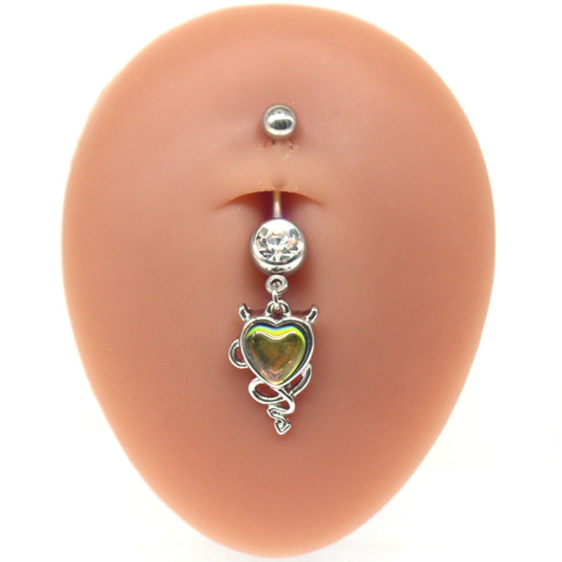 Elegant Heart Floral Zircon Belly Button Ring with Rhinestones and Gold Plating