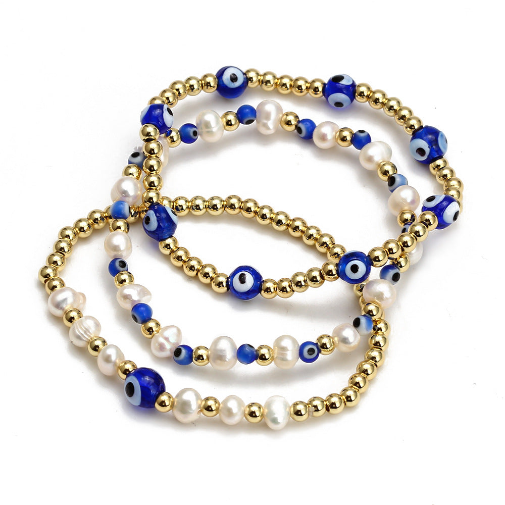 Copper Plated Evil Eye Beaded Bracelet Set