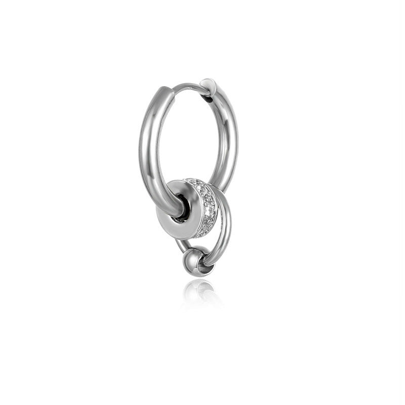 Simple Circle Titanium Steel Zircon Hoop Earrings for Men