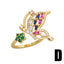 INS Style Heart Shape Butterfly 18K Gold Plated Zircon Ring