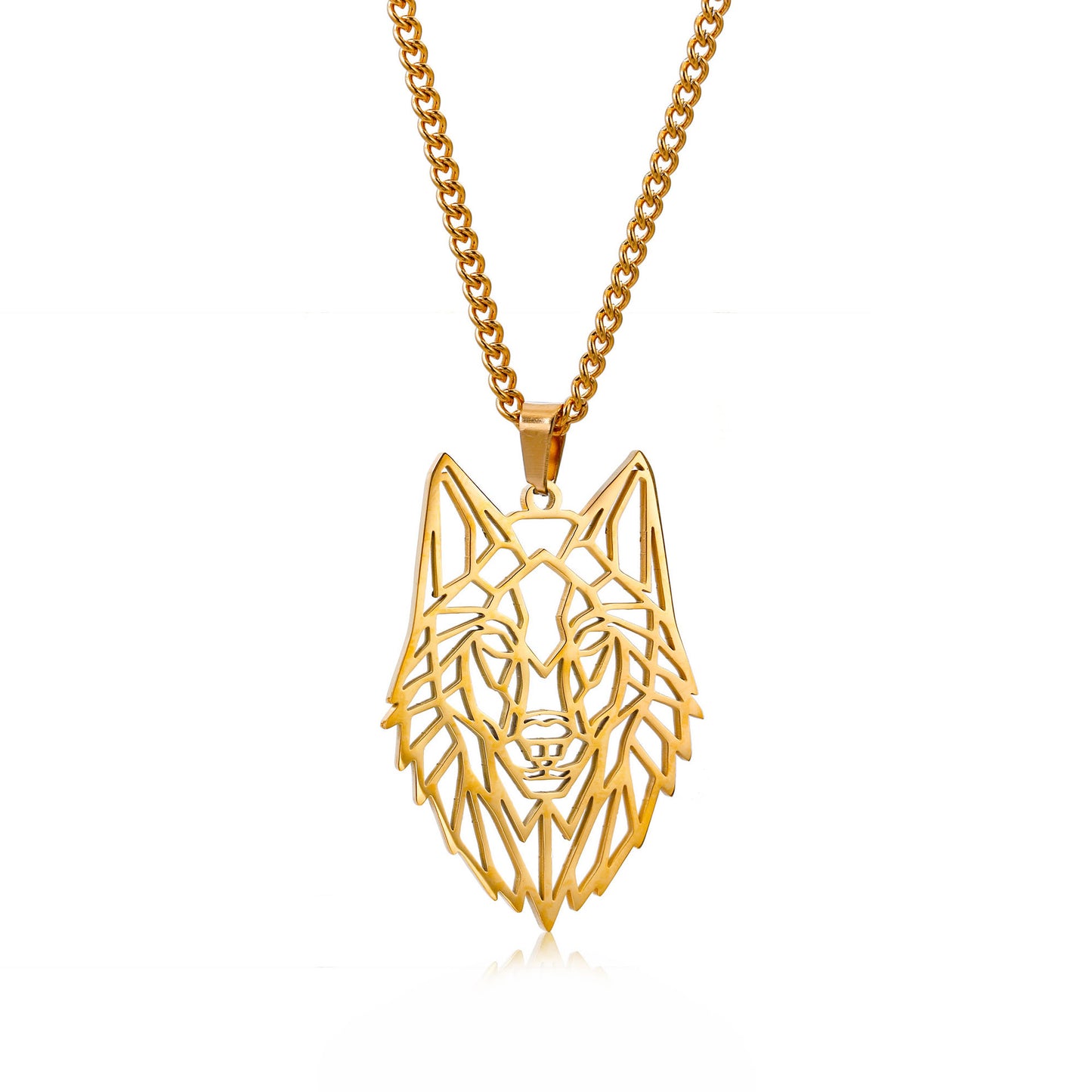 Punk Stainless Steel Geometric Wolf Head Pendant Necklace