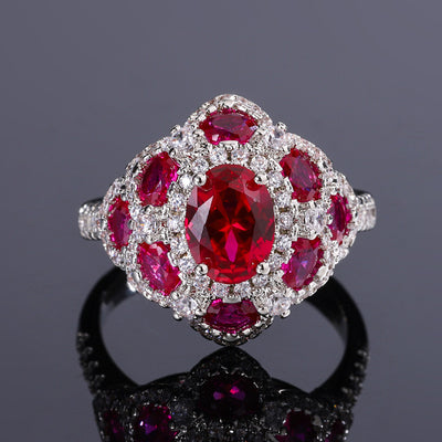 Vintage Color Block Crystal & Zircon Gemstone Women's Open Ring