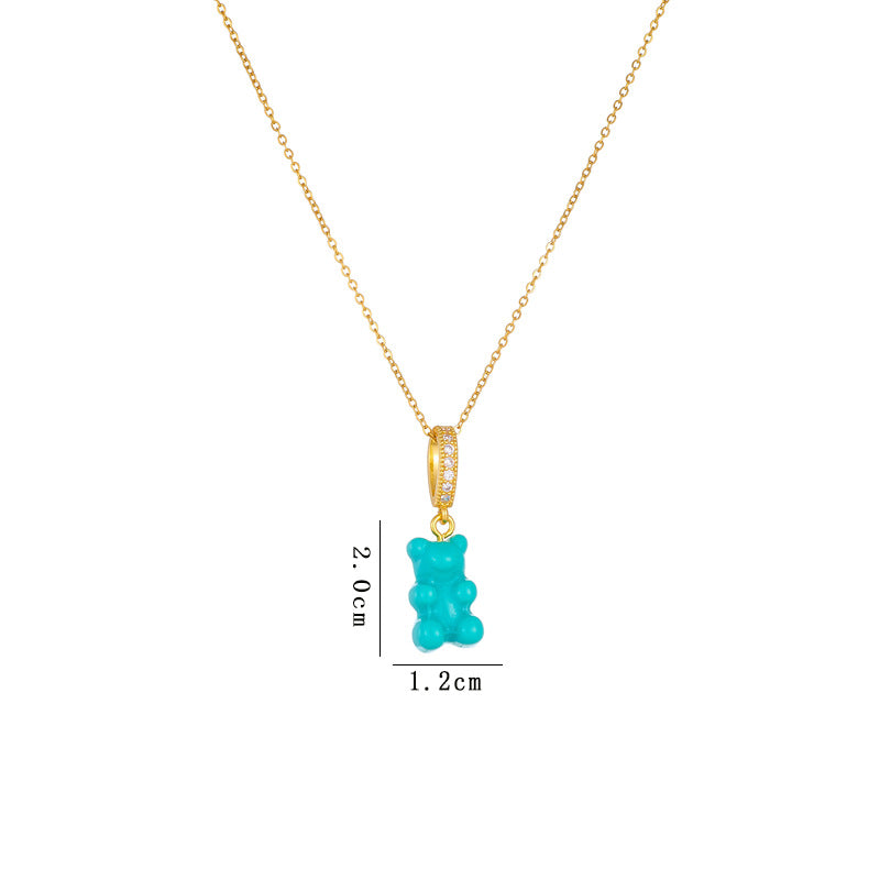 Colorful Bear Resin Zircon Pendant Necklace for Women and Men