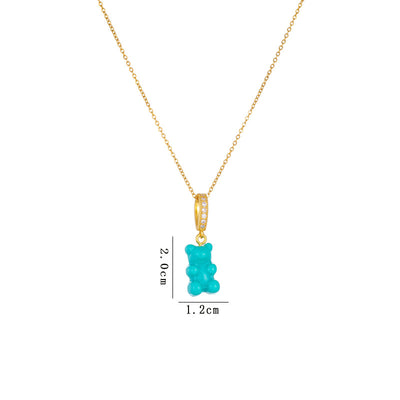 Colorful Bear Resin Zircon Pendant Necklace for Women and Men