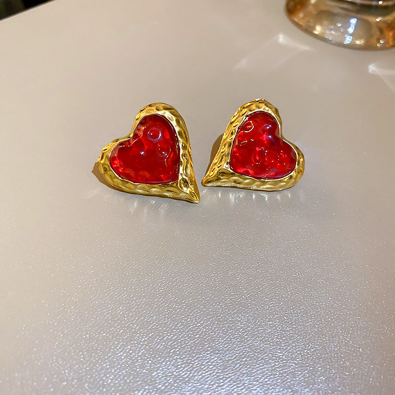 1 Pair Vintage Red Rose Zircon Alloy Drop Earrings