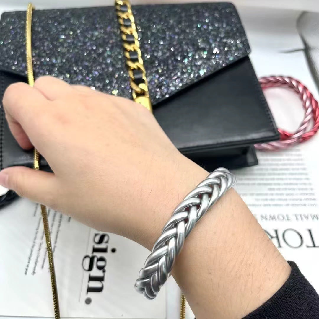 Silicone Braided Unisex Wristband with Gold Foil Accents