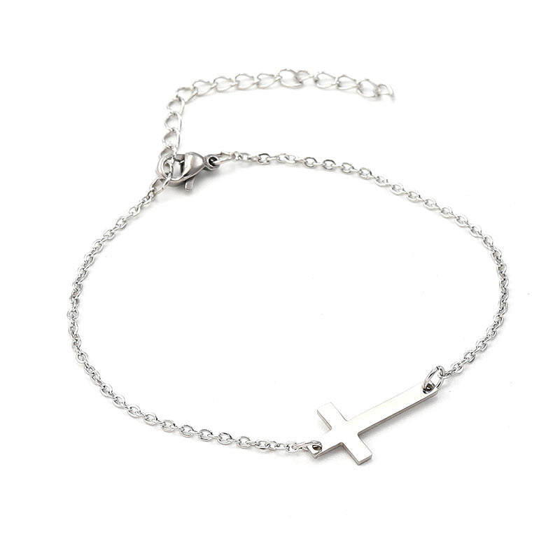 Simple Cross Alloy Plated Women's Bracelet with Heart Pendant