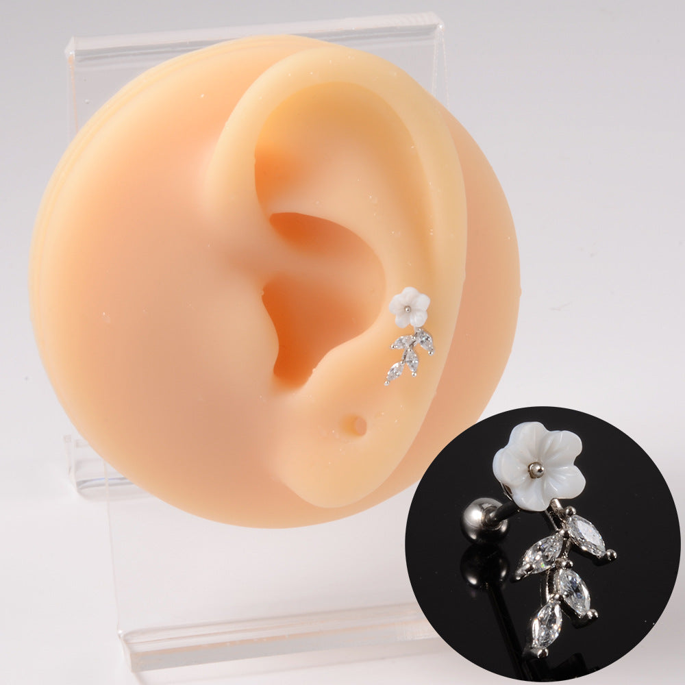 Tropical Flower Zircon Stainless Steel Resin Stud Earrings