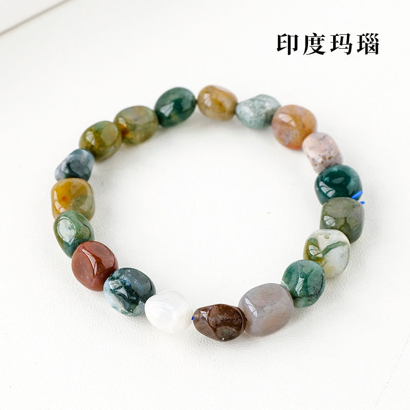 Simple Round Natural Stone Crystal Beaded Bracelet for Women