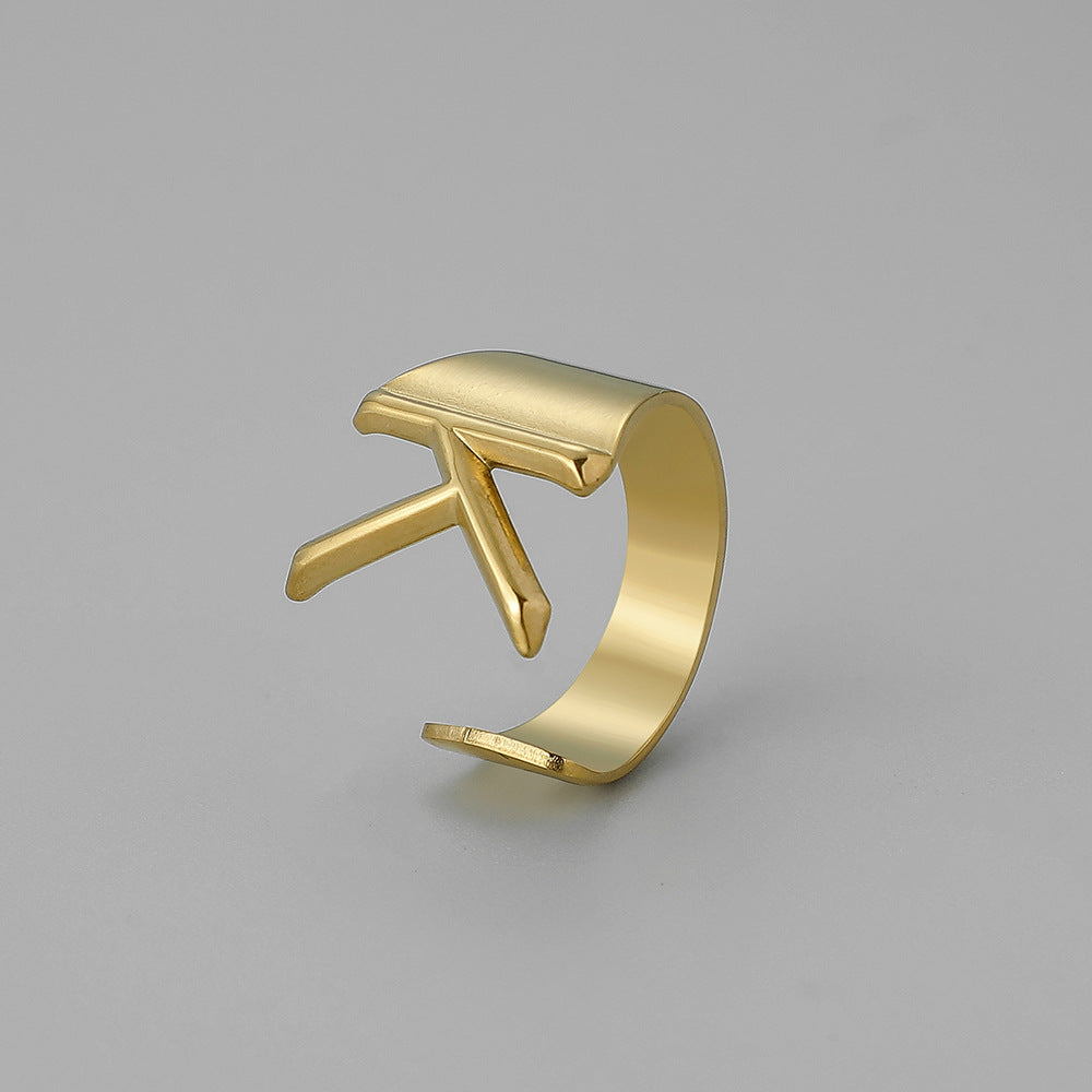 Fashion Alphabet Titanium Steel Gold Plated Open Ring